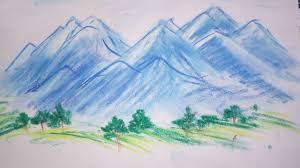 Mountains Drawing In Simple Steps Oil Pastel Drawing Easy Scenery Himalaya Mountain Drawing Youtube At the first stage, draw an oval.