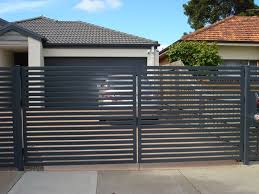 Dg12 Horizontal Steel Slats Double Gate Werribee House Gate Design Gate Design Front Gate Design