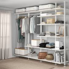 Elvarli 4 Section Shelving Unit White Ikea In 2021 Shelving Shelving Unit Ikea Open Wardrobe