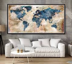 Detailed World Map Travel Map Of The World Map Push Pin Travel Map Withworld Map For Traveling Gift Push Pin Worl Navy Blue Wall Art Map Wall Art World Map Art