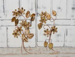 Metal Leaves Flowers Wall Decor Gold Tone Vintage Homco Wall Etsy Flower Wall Decor Branch Decor Leaf Flowers
