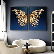 Modern Golden Butterfly And Wings Canvas Painting Wall Decor Wall Art Pictures Abstract Wall Art Canvas Painting Diy