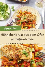 Hahnchenbrust Aus Dem Ofen Mit Susskartoffeln Rezept Susskartoffel Rezept Ofen Hahnchenbrust Rezepte Backofen Fleisch Gerichte