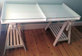Ikea White Vika Gruvan Artur Glass Display Trestle Desk Table Ikea Glass Table Ikea Glass Table Top Ikea Trestle Table