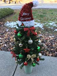 Cemetery Christmas Tree Santa Hat Grave Decoration Artificial Tree Styrofoam Vase Insert Graveside Grave Decorations Cemetery Decorations Gravesite Decorations