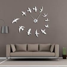 Decorative Mirror Wall Clock Flying Birds Wall Clock Modern Design Luxury Frameless Diy Large Clock Wall Watch Nature Room Decor In 2020 Wall Clock Sticker Mirror Wall Clock Large Wall Clock