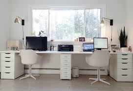 Ikea Hacked Faux Built Ins Double Desk Love The Sun Filled Fresh Scandinavian Style Office Ikea Home Office Home Office Desks Home Office Design