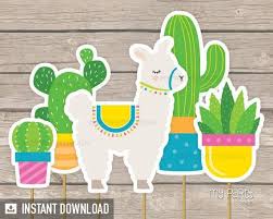 Llama Cake Topper Llama And Cactus Cake Toppers Llama Party Printables Mexican Fiesta Party Instant Download Printable Pdf Party Design Party Printables Llama Birthday