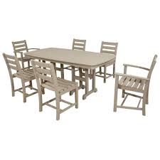 Trex Outdoor Furniture Monterey Bay Classic White 7 Piece Plastic Outdoor Patio Dining Set Txs118 1 Cw The Home Depot Trex Outdoor Furniture Patio Dining Set Outdoor Furniture