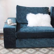 French Blogger Hello Blogzine S Gave Her Ikea Kivik Sofa A Luxe Update With A Bemz Cover In Sea Velvet Blue Velvet Soda Wit Kivik Sofa Ikea Kivik Sofa Covers