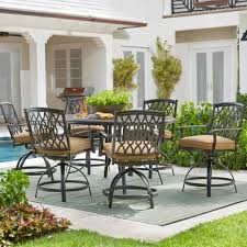 Home Decorators Collection Ridge Falls 7 Piece Dark Brown Aluminum Outdoor Patio Dining Set With Sunbrella Canvas Cork Tan Cushions S7 Aax02713k01 The Home De Patio Dining Set Patio Patio Style