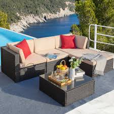 Walnew 5 Pieces All Weather Conversation Set And Glass Table Walmart Com In 2020 Sectional Patio Furniture Outdoor Furniture Design Outdoor Sofa Sets