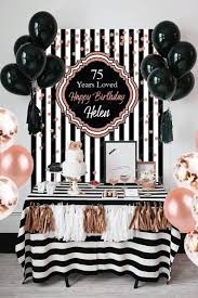 Kate Spade Decor Black And White Striped Rose Gold Glitter Etsy Black Party Decorations Rose Gold Party Rose Gold Party Theme