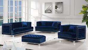 1699 Kendel Blue Velvet Living Room Set Minasfurniture Com Living Room Sets 3 Piece Living Room Set Meridian Furniture