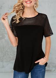 Short Sleeve Fishnet Patchwork T Shirt Liligal Com Usd 26 52 Liligal Blouse Tshirt Gencler