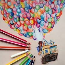 Up Movie House Colourful Balloons Easy Drawings For Beginners Coloured Pencils Colorful Drawings Cool Drawings Color Pencil Sketch