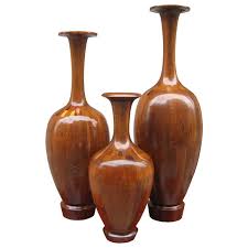 Set Of Three Large Decorative Wooden Vases Wooden Vase Antique Vase Vases And Vessels