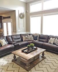 Brown Leather Sectional And Her Diy Coffee Table For Wednesdaywooddecor And The Cu Living Room Leather Leather Couches Living Room Brown Living Room