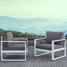 Real Flame Baltic Patio Chair With Cushion Frame Color White Fabric Color Gray In 2020 Metal Patio Chairs Outdoor Chair Set Outdoor Chairs