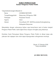 Contoh Surat Pernyataan Menjadi Pengurus Yayasan Surat Tanda Politik