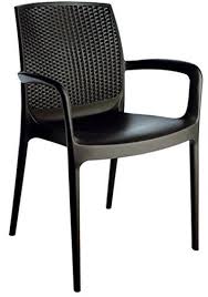 Stackable Patio Dining Armed Chair Black 4 Piece Set Heavy Duty Plastic Rattan Look Back Dining Room Chairs Chair Outdoor Chairs