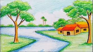 How To Draw A Landscape With Diamond Color Pencil Drawing Scenery Easy Scenery Drawing Colorful Landscape