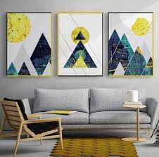 3 Piece Blue Yellow Geometric Shapes Abstract Large Canvas Wall Art Multiple Gift Canvas Print Art Framed Wall Art Canvas Painting Wall Canvas Canvas Wall Art