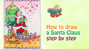 How To Draw Santa Claus With Christmas Tree Step By Step Coloring For Kids Art Tutorials For Kids How To Draw Santa Easy Christmas Drawings Easy Drawings