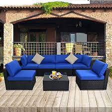 Jetime Patio Sectional Sofa Outdoor Black Rattan Couch Set Free Rain Cover Wicker 7pcs Sectional Conv Blue Patio Furniture Sectional Patio Furniture Blue Patio