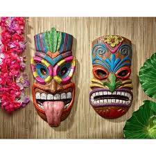 2 Piece Gods Of The Hawaiian Isle Tiki Wall Decor Set Tiki Decor Tiki Faces Tiki Statues