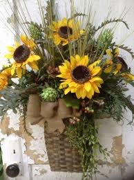 Summer Wreath For Door Sunflower Wreath Sunflower Wall Basket For Door Fall Wall Basket For Door Floral Arrangement Wall Decor Wreath Decor Wreaths Flower Arrangements