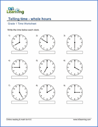 Grade 1 Math Worksheet Telling Time Whole Hours Time Worksheets Telling Time Worksheets 1st Grade Math Worksheets