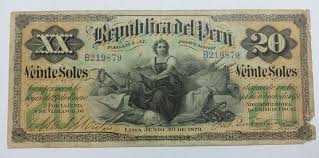 Hermoso Billete 20 Soles 1879 Bank Notes Money Design Peru