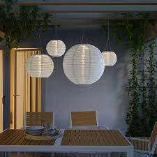 Ikea Solvinden Led Solar Powered Pendant Lamp Outdoor Globe White Easy To Use Because No Cabl Ikea Outdoor Lighting Solar Powered Lamp Pendant Lamp Shade