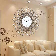New Luxury Scenic Iron Art Metal Living Room Round Diamond Wall Clock Home Decor Wall Clocks Living Room Large Wall Clock Modern Living Room Clocks