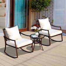 Outsunny 3 Piece Outdoor Pe Rattan Patio Rocking Chair Set With Table Brown Walmart Com Patio Rocking Chairs Rocking Chair Set Outside Furniture