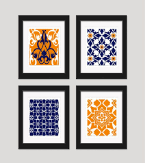 Navy Blue Orange Art Prints Vintage Modern By Inkandnectar 45 00 Blue And Orange Living Room Dining Room Art Living Room Orange