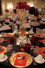 Red Black And Gold Table Decorations For 50th Birthday Party Red Carpet Affair Red Carpet Party Gold Table Decorations Red Party Decorations