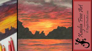 Tutorial How To Draw A Sunset In Coloured Pencils Drawing Sunset Sunrise Drawing Sunset Art