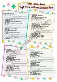 I Only Use Simple Present And Present Continuous Tenses With 4 Types Of Exercises Positive And Nega Direct And Indirect Speech Indirect Speech Reported Speech