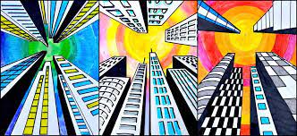 Buildings In One Point Perspective Perspective Art Elementary Art Landscape Art Lessons