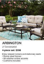 Arbington Patio Set 598 As Shown With 2 Chairs 2 Ottomans 1 Table Dining Sets Availabl Patio Furniture Collection Patio Furnishings Patio Furniture Layout