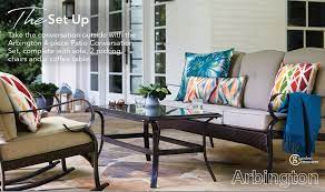 Garden Treasures Arbington 4 Piece Steel Frame Patio Conversation Set With Tan Cushio Conversation Set Patio White Furniture Living Room Outdoor Furniture Sets