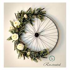 Bicycle Wheel Wreath Upcycled Bicycle Wheel Front Door Etsy Bicycle Decor Bike Wheel Bicycle Wheel