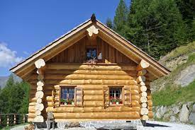 Eine Traditionelle Almhutte Aus Naturstammen Kanadische Blockhauser Handgemacht In Osterreich Von Oberkarntner R Haus Blockhaus Bauen Kanadisches Blockhaus