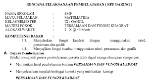 Materi pelatihan kurikulum 2013 smp tahun 2016 rencana pelaksanaan pembelajaran (rpp) sekolah smp negeri 1 cikijing mata pelajaran matematika. Rpp Daring Matematika Kelas 9 Semester Ganjil Kurikulum 2013 Tahun Pelajaran 2020 2021 Didno76 Com