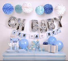 Baby Shower Decoration Kit For Boy Blue And Silver Baby Shower Baby Shower Deco Simple Baby Shower White Baby Showers