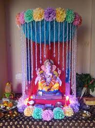 Ganesh Mandap Ganpati Decoration At Home Ganpati Decoration Design Janmashtami Decoration