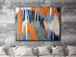 Canvas Print Orange Blue Navy White Gray Abstract Contemporary Etsy Wall Art Canvas Painting Canvas Painting Abstract