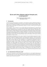 Pdf Qu En Est Il Des Clitiques Sujet En Francais Oral Contemporain